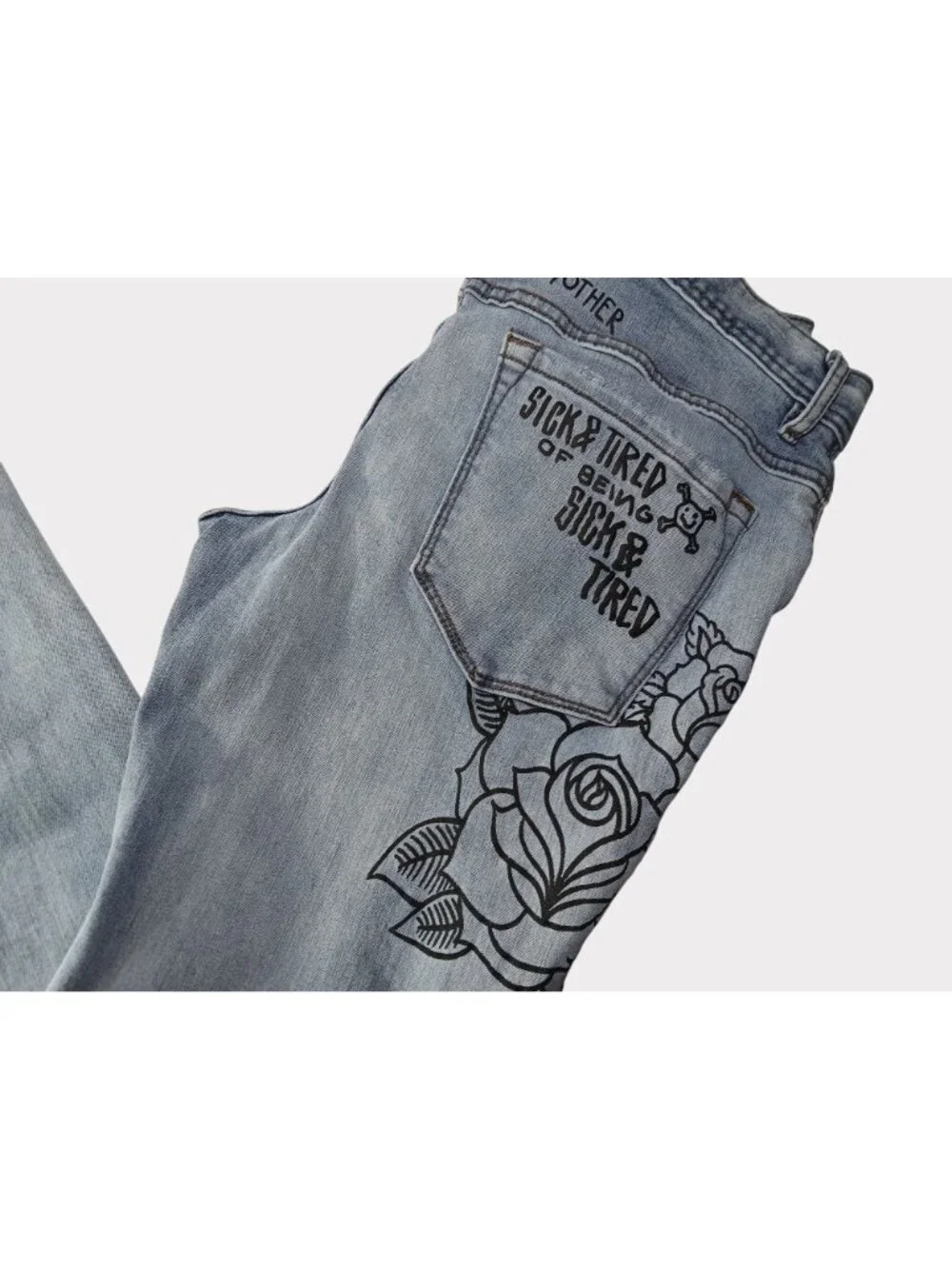 Ninth Hall Rogue Mens Printed Light Aged Skinny Jeans Size 32 Distressed Graphic